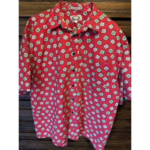 Vintage‎ Members Only Button Short Sleeve Shirt All Over Geometric Print LRG - Picture 7 of 7